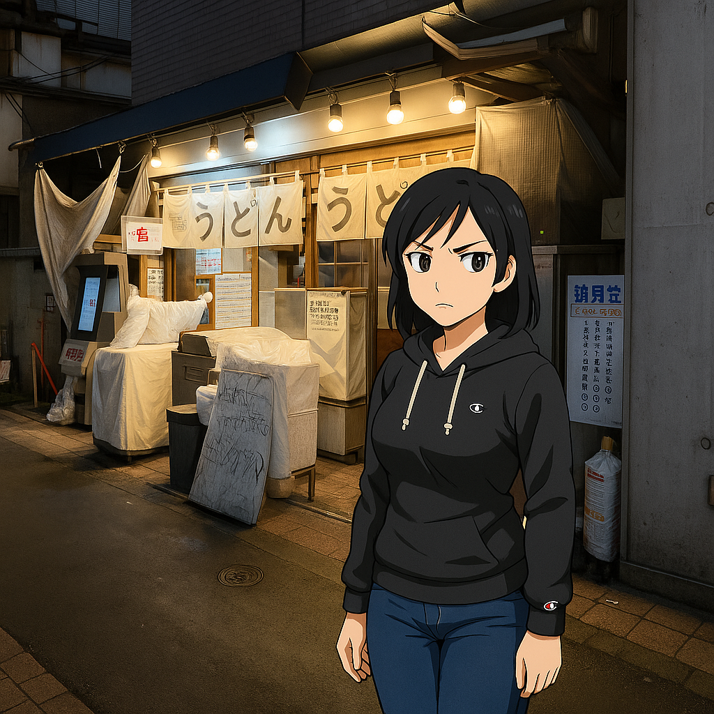 おにやんま前に立つ探偵