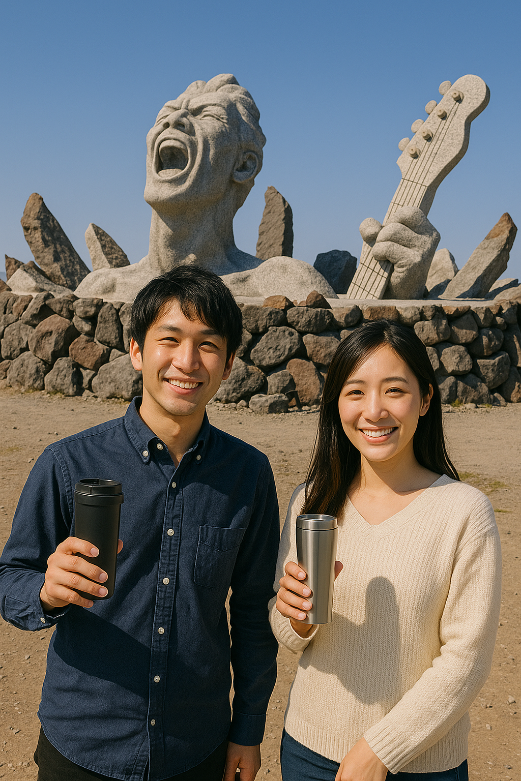 叫びの肖像前でペアタンブラー