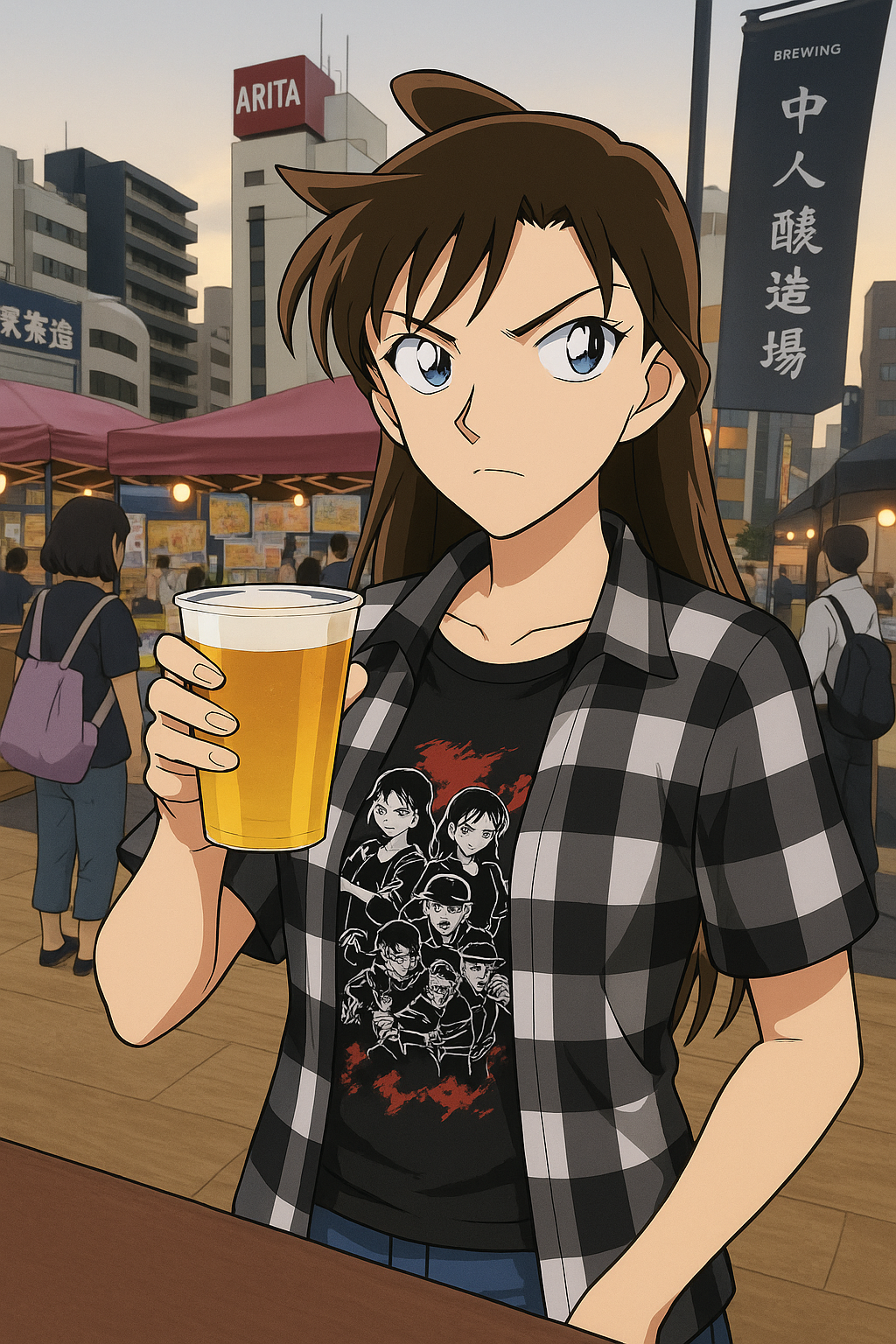 ビールフェスでビールを片手にしている