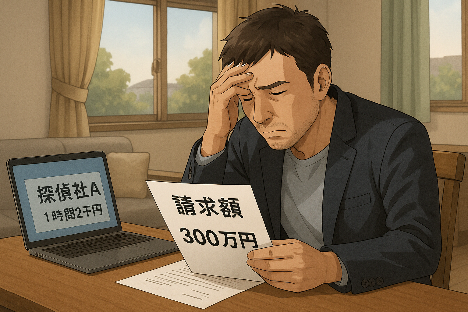 格安探偵社に依頼し、結果、高額料金で頭を抱える男性