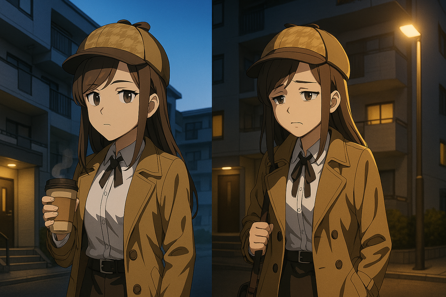 探偵の早朝出発と深夜帰宅のイメージイラスト