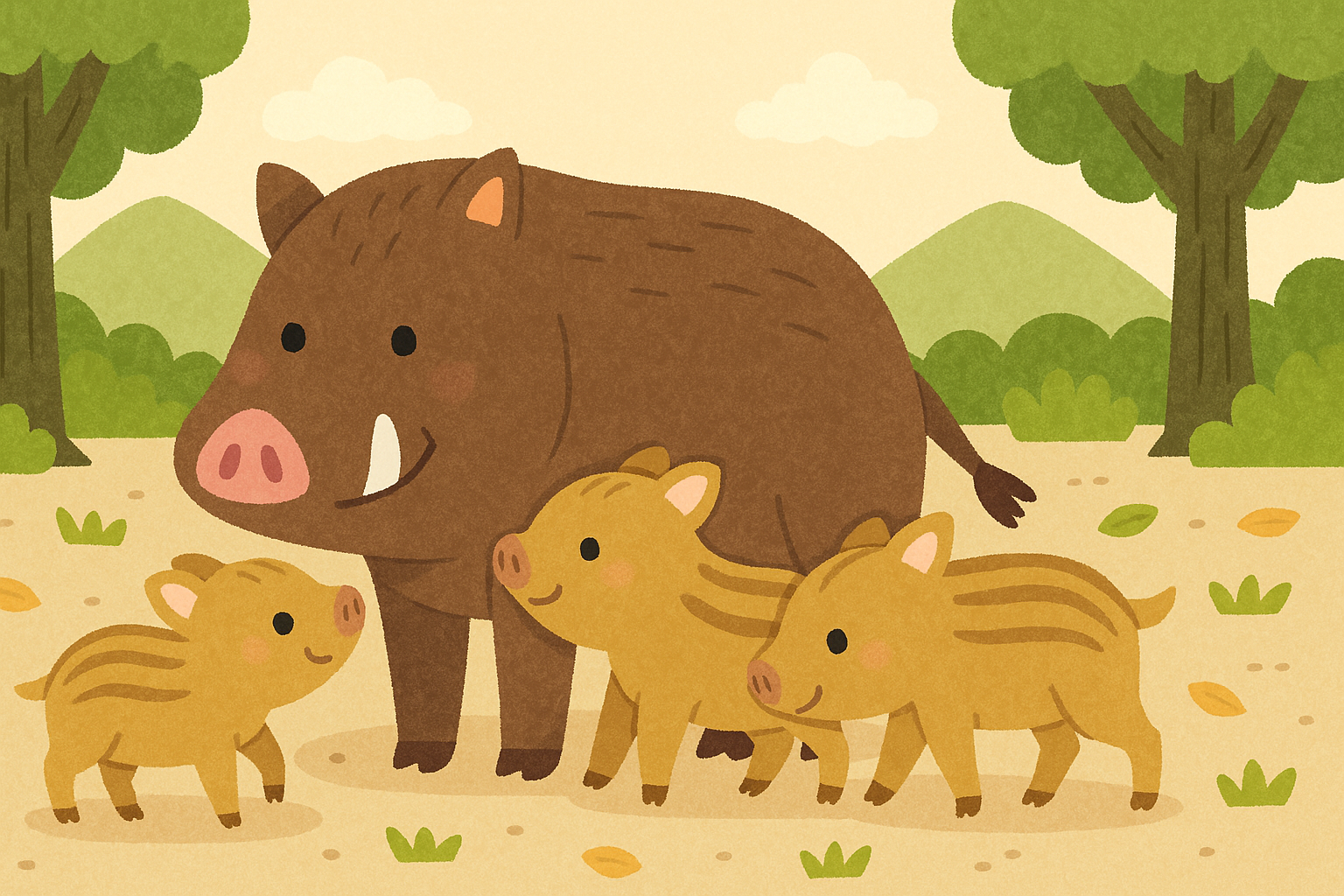 子連れの野生動物のイメージ(安全啓発)
