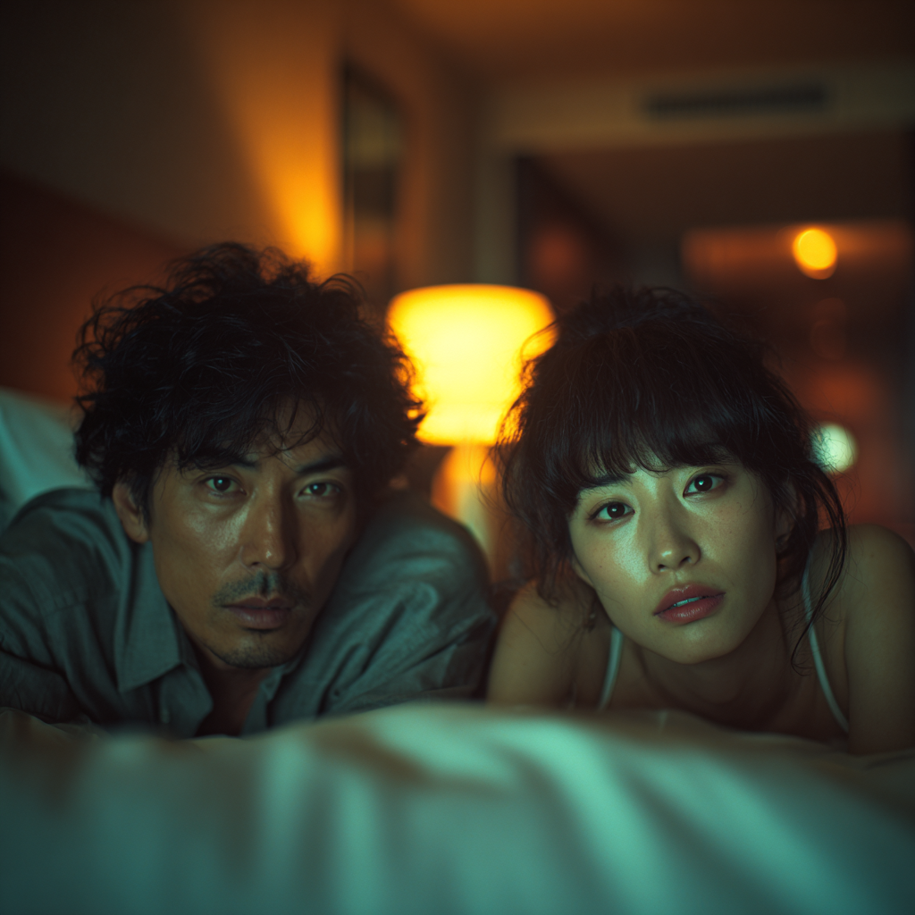 ホテルのベッドで過ごすカップル