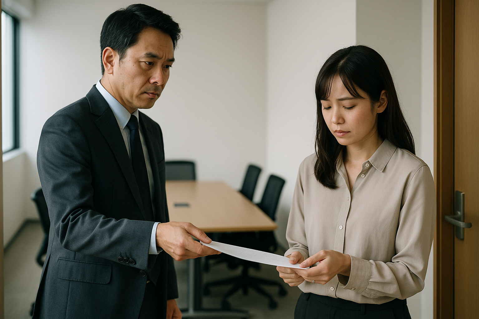職場で上司が部下に近づいている雰囲気の図