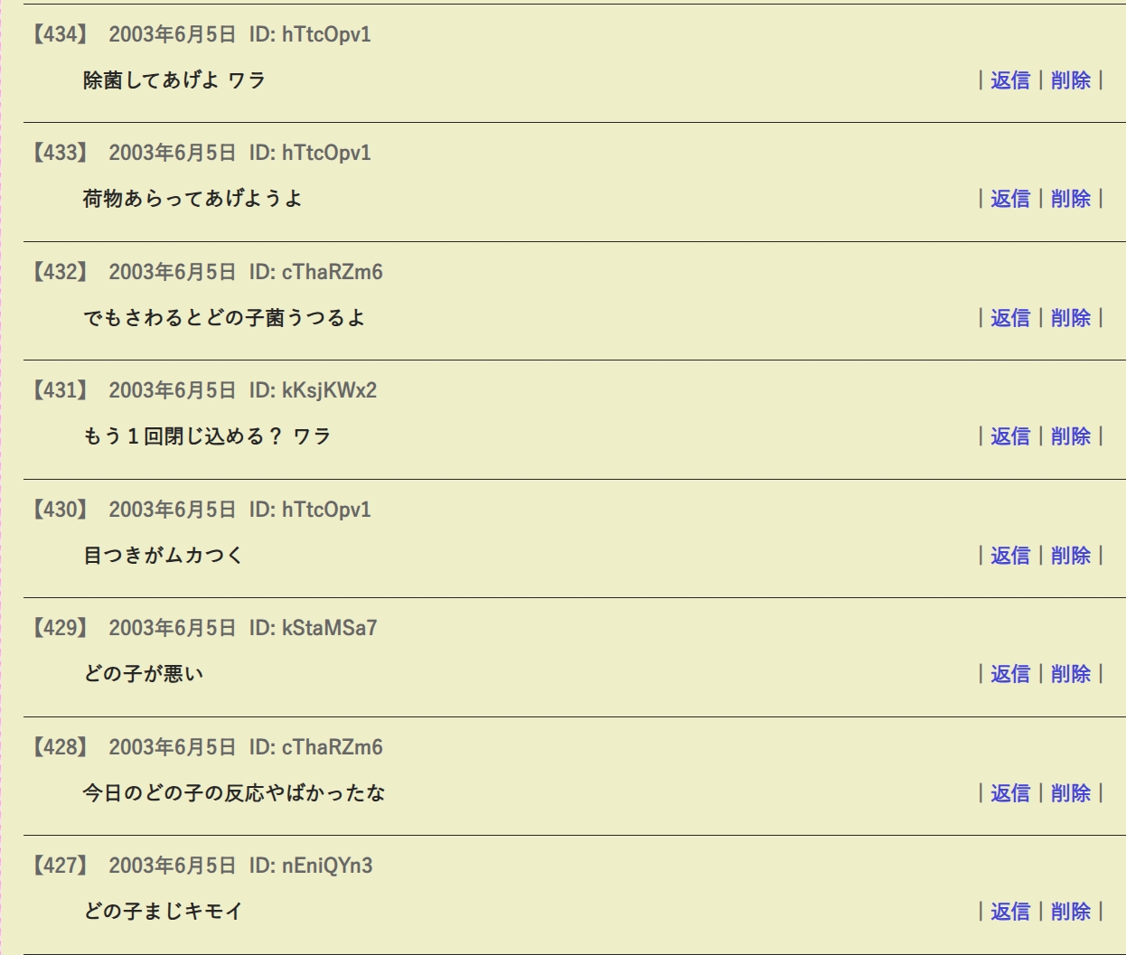 2003年どの子の悪口の書き込み掲示板