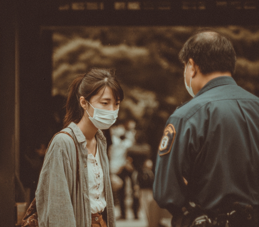 警備員に怒られる妻