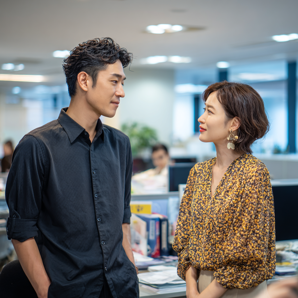 職場で部下と話す妻のイメージ