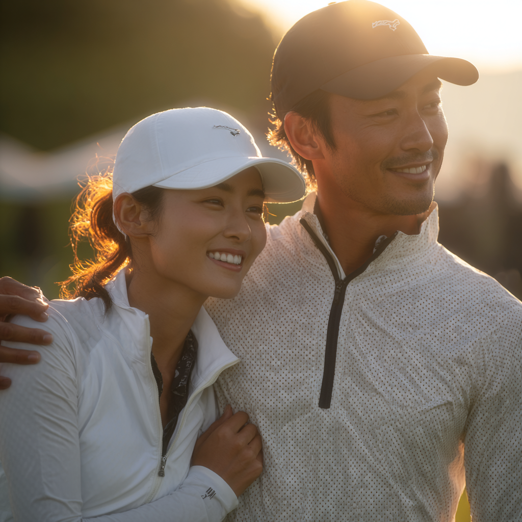 浮気相手の女性とゴルフに行く夫