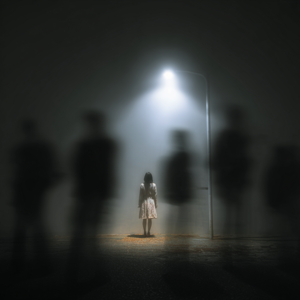 夜道で不安を感じる女性のイメージ