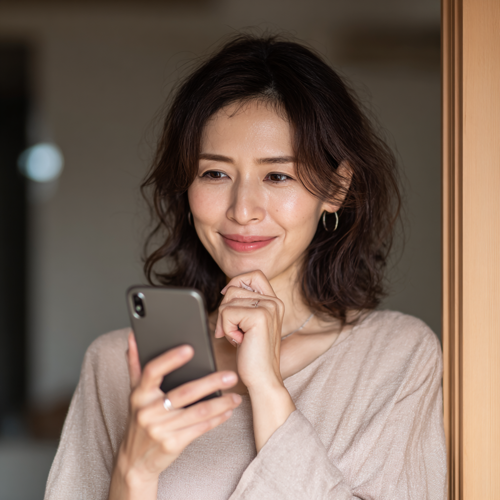 スマホでマッチングアプリを利用する妻のイメージ